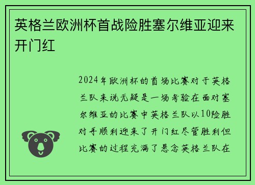 英格兰欧洲杯首战险胜塞尔维亚迎来开门红 英格兰欧洲杯首战险胜塞尔维亚迎来开门红